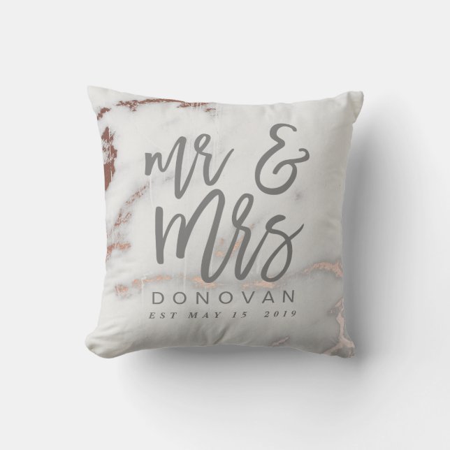 MR AND MRS MARBLE AND ROSE GOLD CUSHION (Front)