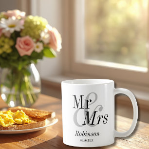 Mr and Mrs Minimal Modern Wedding Gift Coffee Mug