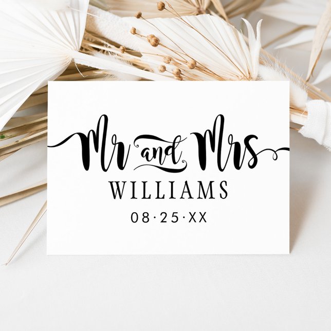 Mr and Mrs Modern Black Handwritten Script Wedding Thank You Card (Creator Uploaded)