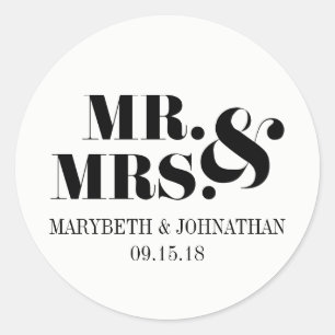 Mr and Mrs Modern Bold Wedding Favour Sticker