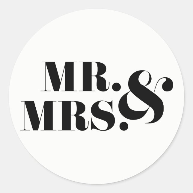 Mr and Mrs Modern Bold Wedding Favour Sticker (Front)