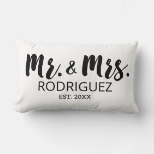 Mr and Mrs Modern Brush Font Wedding Anniversary Lumbar Cushion