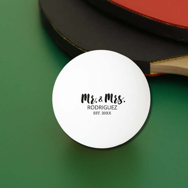 Mr. and Mrs. Modern Brush Font Wedding Gift Ping Pong Ball (In situ)