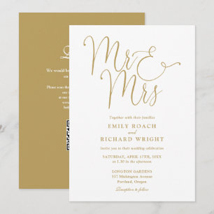 Mr And Mrs Modern QR Code Gold Wedding Invitation