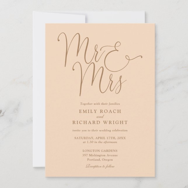 Mr And Mrs Modern QR Code Soft Peach Wedding Invitation (Front)