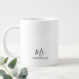 Mr and Mrs   Modern Script Personalised Large Coffee Mug