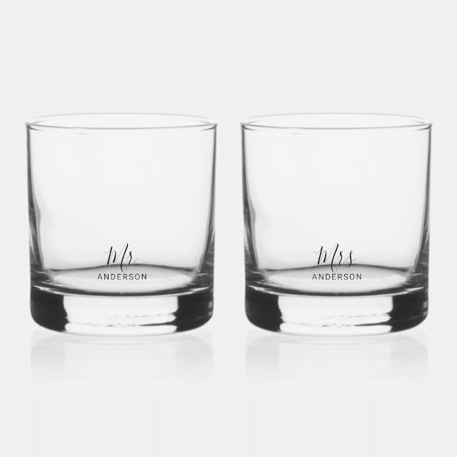 Mr and Mrs | Modern Script Personalised Whiskey Glass (Front)