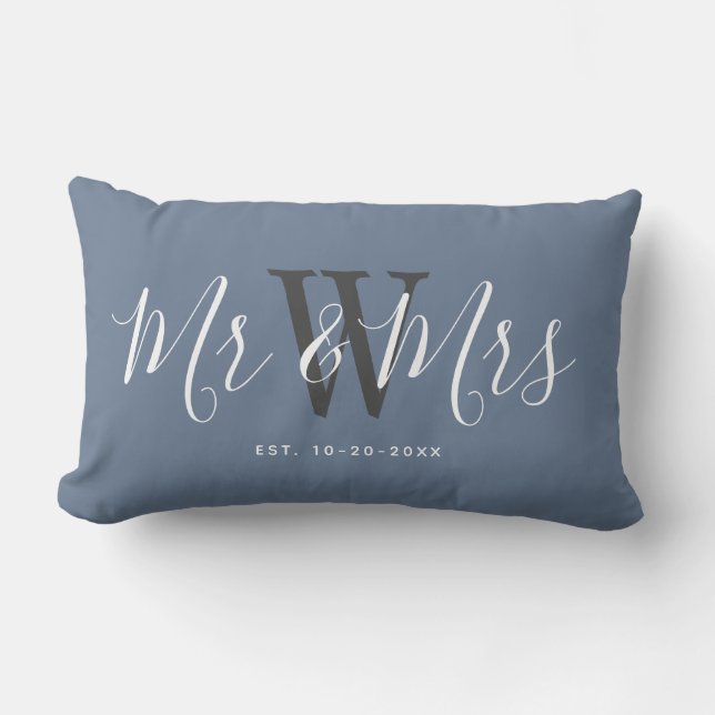 Mr And Mrs Modern Script Typography Personalised  Lumbar Cushion (Front)