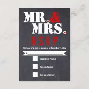 Mr. and Mrs. Modern typography black, red RSVP