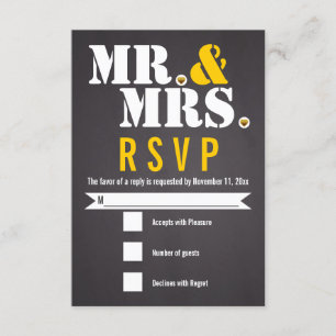 Mr. and Mrs. Modern typography black, yellow RSVP