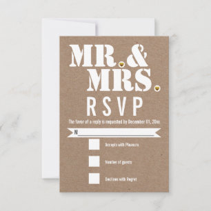 Mr. and Mrs. Modern typography kraft paper RSVP Card