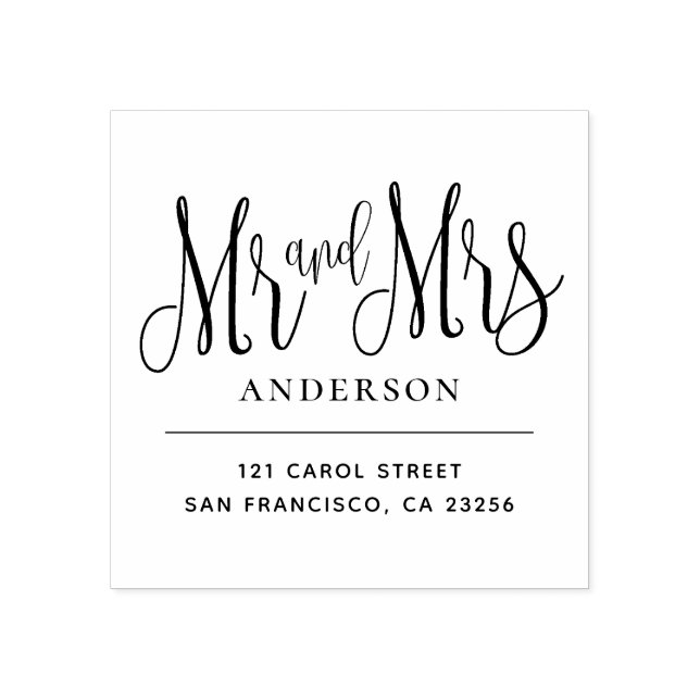 Mr and Mrs. Modern wedding minimalist script Rubber Stamp (Imprint)