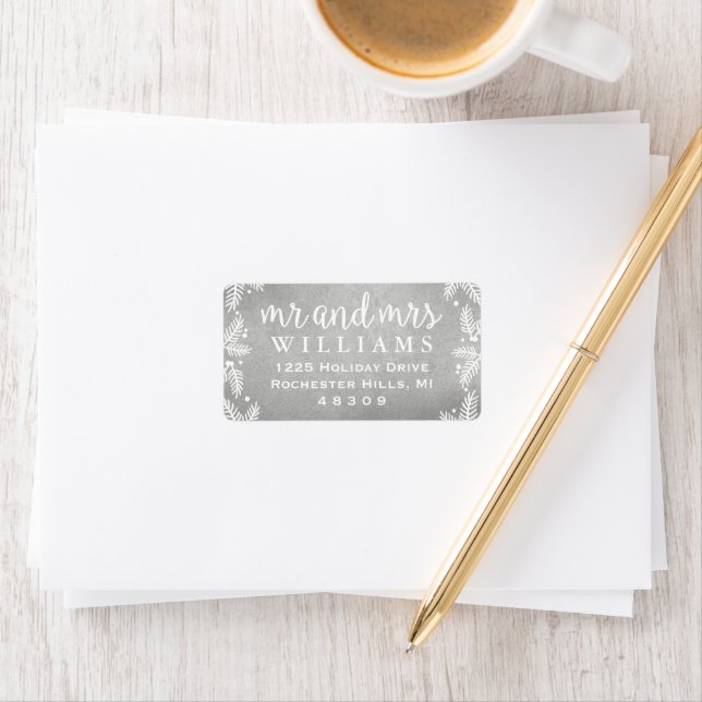Mr and Mrs Monogram Silver Holiday Address Label (Insitu)