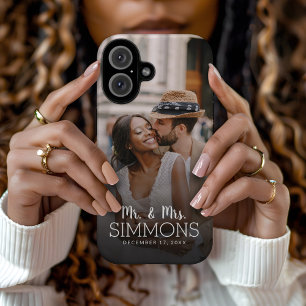 Mr. and Mrs. Monogram Wedding Photo Keepsake iPhone 16 Case