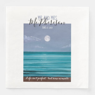 Mr and Mrs Moonlit beach wedding theme Napkin