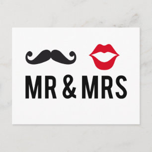 Mr and Mrs, moustache and red lips Postcard