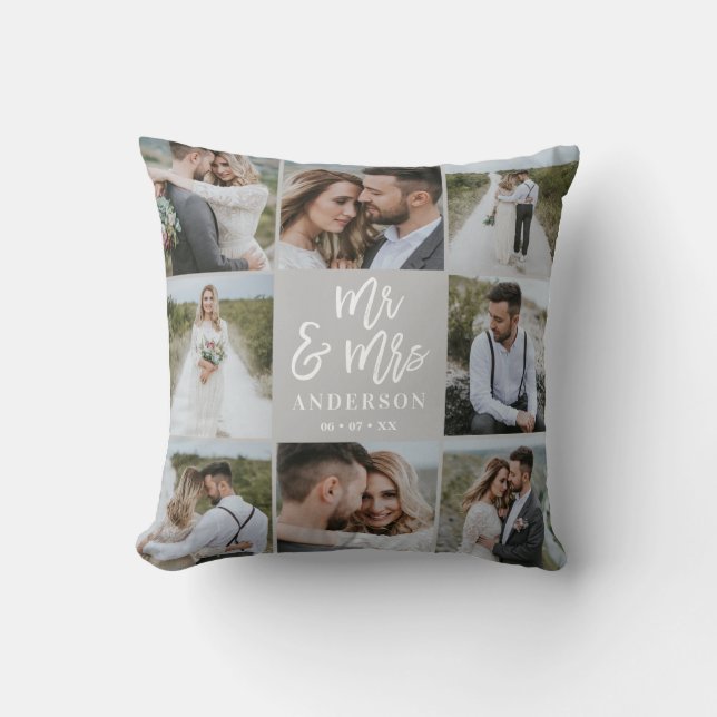 Mr and Mrs multi photo wedding family gift Cushion (Front)