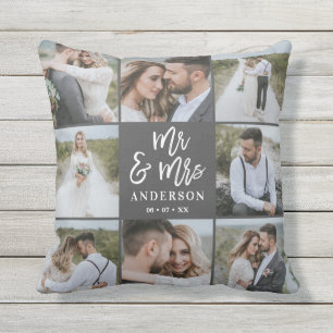 Mr and Mrs multi photo wedding family gift Cushion