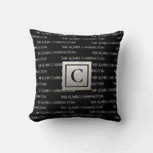 Mr. And Mrs. Name Monogram Black White Cushion