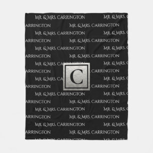 Mr. And Mrs. Name Monogram Black White Fleece Blanket