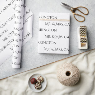 Mr. And Mrs. Name Script White Black Wedding  Wrapping Paper