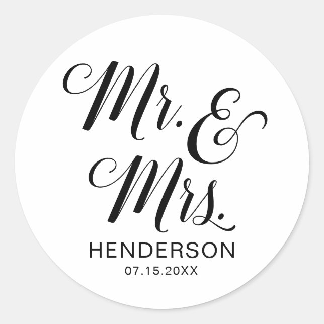 Mr. and Mrs. Name Wedding Classic Round Sticker (Front)