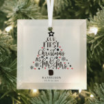 Mr. and Mrs. Newly Weds Christmas Tree  Glass Tree Decoration<br><div class="desc">Design features an outstanding Christmas tree with hearts and snowflakes Mr. and Mrs. in a classic wedding calligraphy script.  Easily customise with name and event date of choice.  Perfect gift for the bride and groom,  newlyweds,  anniversary couple,  and more.</div>