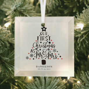 Mr. and Mrs. Newly Weds Christmas Tree  Glass Tree Decoration