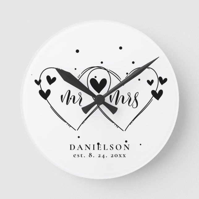 Mr. and Mrs. Newly Weds Wedding Round Clock (Front)