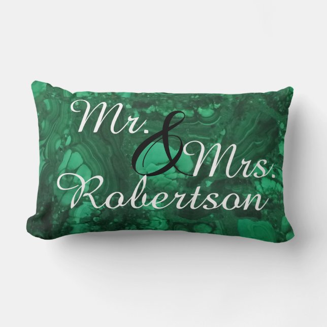Mr and Mrs Newlywed Bright Green Gemstone Lumbar Cushion (Front)