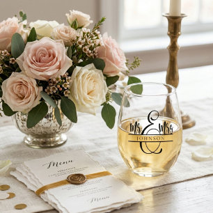 Mr. and Mrs. Newlywed Couple Gifts Stemless Wine Glass