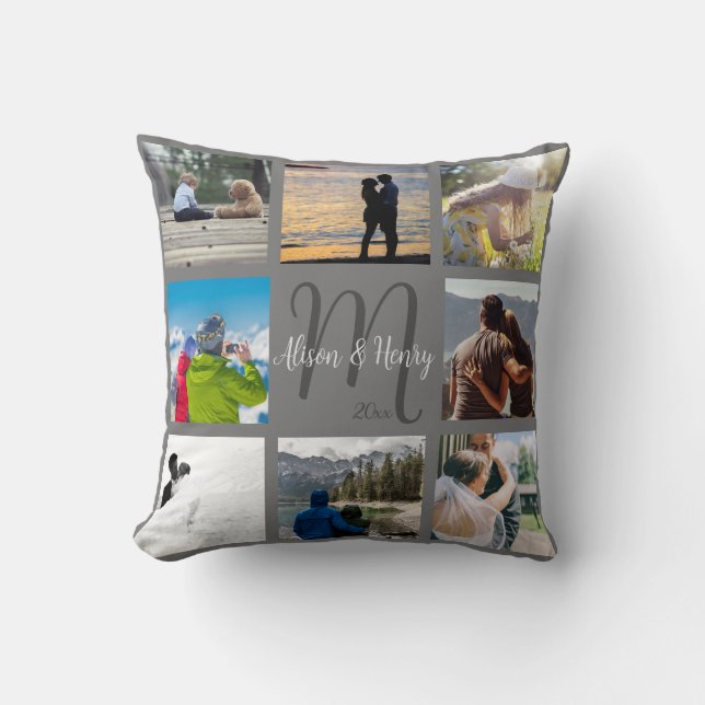 Mr and Mrs Newlywed Custom 8 Photo Grid   Throw Pi Cushion (Front)