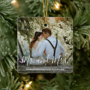 Mr and Mrs Newlywed Photo First Christmas Married Ceramic Ornament