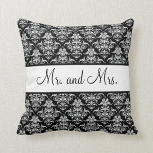 Mr. and Mrs. Newlywed Pillow - Black and White