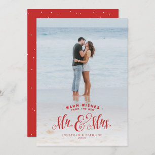 Mr. and Mrs. newlywed red holiday photo card