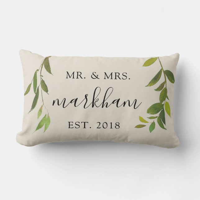Mr and Mrs Newlywed Wedding Gift Throw Pillow (Front)