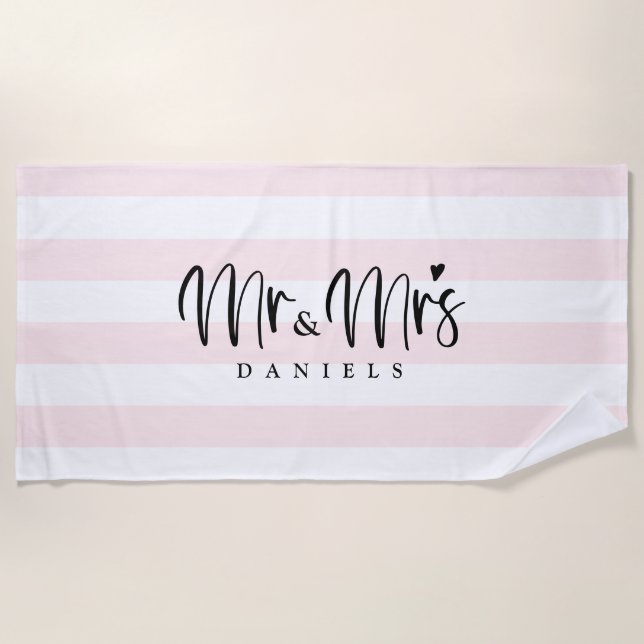 Mr and Mrs Newlyweds Personalized  Beach Towel (Front)