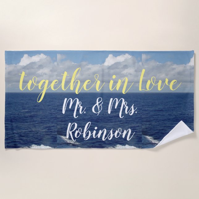 Mr. and Mrs. Ocean Waves Beach Towel (Front)