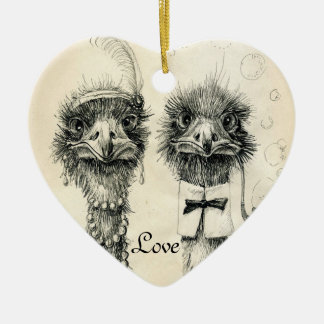Mr. and Mrs. Ostrich Ceramic Ornament