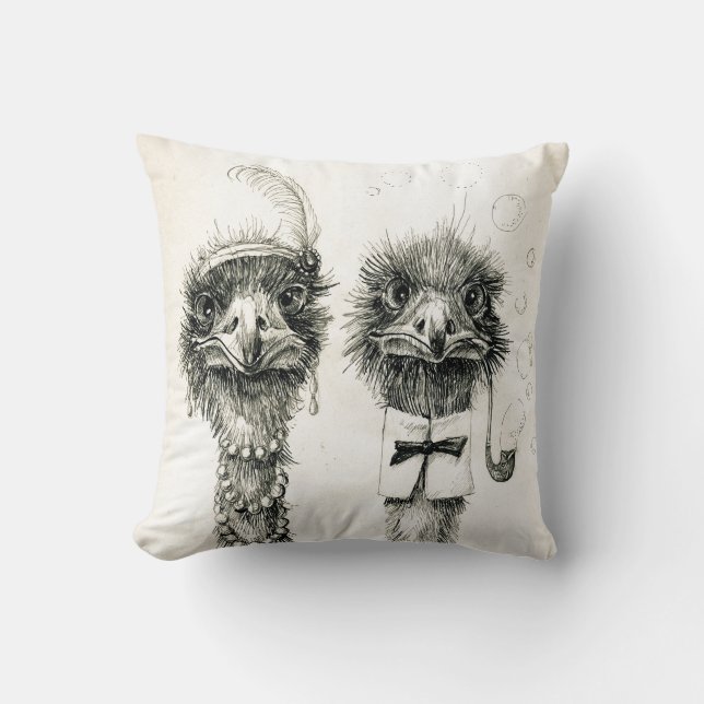 Mr. and Mrs. Ostrich Cushion (Front)