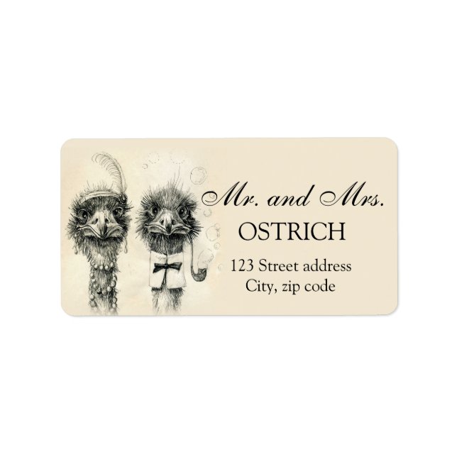 Mr. and Mrs. Ostrich Label (Front)