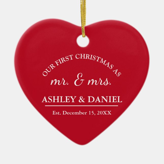 Mr And Mrs Our First Christmas Holiday Photo Ceramic Ornament (Front)