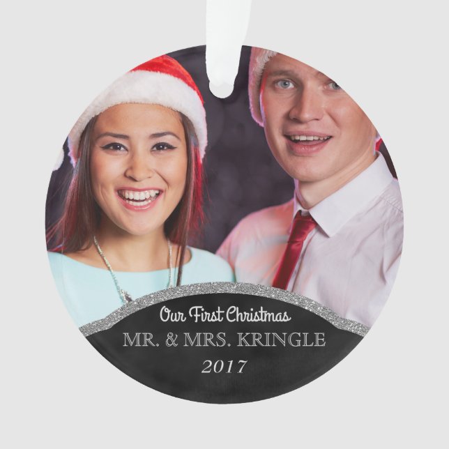 Mr. and Mrs. Our First Christmas Photo Ornament (Front)