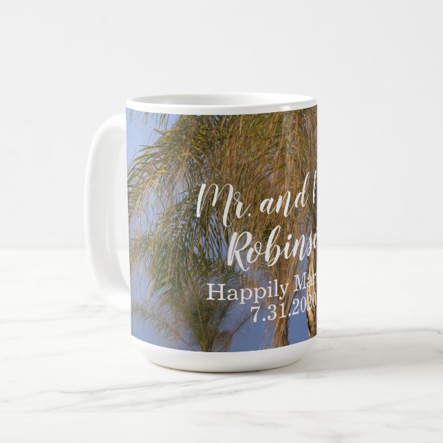 Mr. and Mrs. Palm Trees Wedding Mug (Front Left)