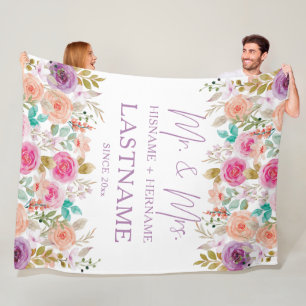 Mr. and Mrs. Personalised Blanket with Flowers