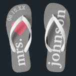Mr. and Mrs. Personalised Honeymoon with Heart Thongs<br><div class="desc">A perfect design for a beach wedding or for the honeymoon. Change the Mrs. to Mr. to make a coordinating pair.</div>