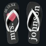 Mr. and Mrs. Personalised Honeymoon with Heart Thongs<br><div class="desc">A perfect design for a beach wedding or for the honeymoon. Change the Mrs. to Mr. to make a coordinating pair.</div>