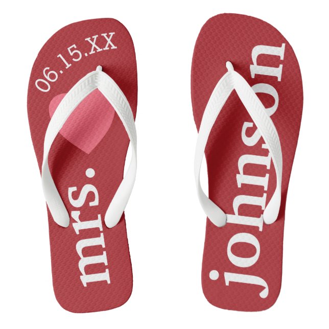 Mr. and Mrs. Personalised Honeymoon with Heart Thongs (Footbed)