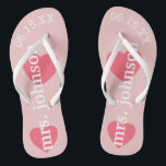 Mr. and Mrs. Personalised Honeymoon with Heart Thongs<br><div class="desc">Blush Pink - A perfect design for a beach wedding or for the honeymoon. Change the Mrs. to Mr. to make a coordinating pair.</div>