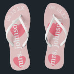 Mr. and Mrs. Personalised Honeymoon with Heart Thongs<br><div class="desc">Blush Pink - A perfect design for a beach wedding or for the honeymoon. Change the Mrs. to Mr. to make a coordinating pair.</div>